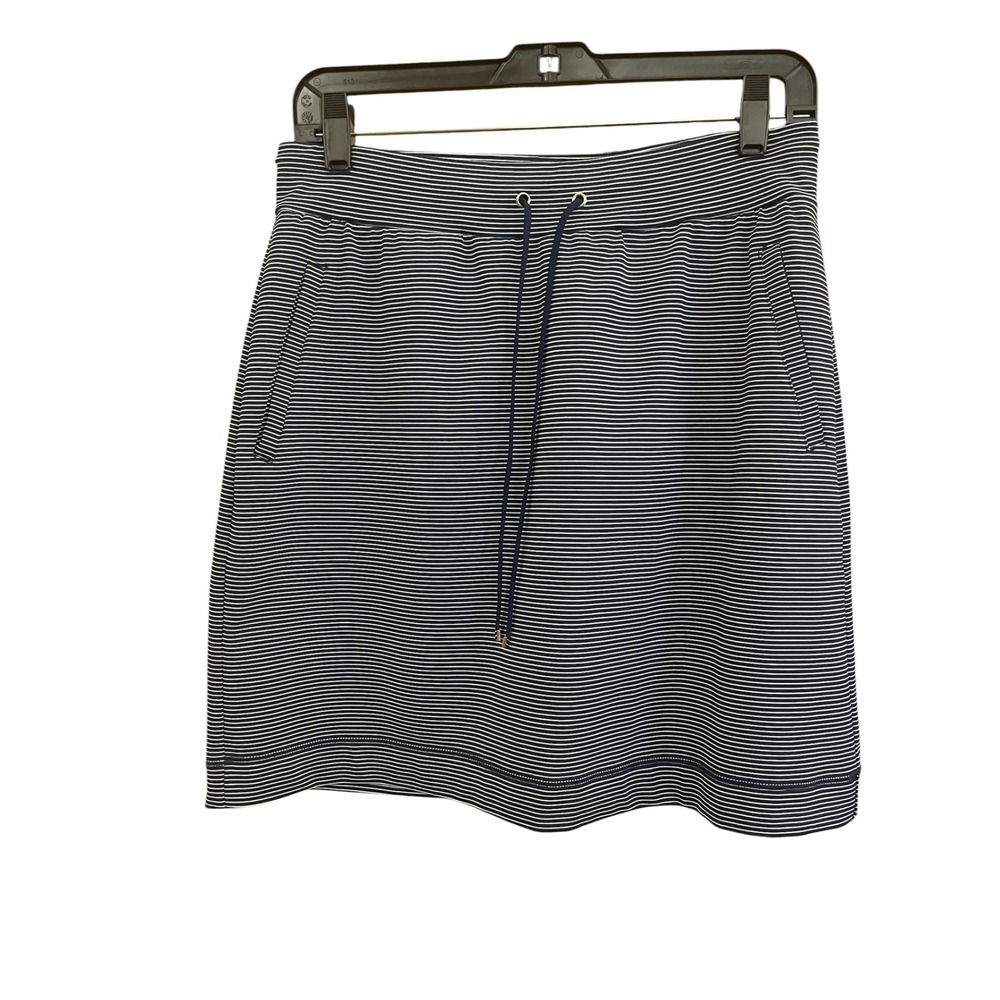 Chicos Zenergy Navy Blue White Striped Skort 4/6 Womens Activewear Golf Skirt